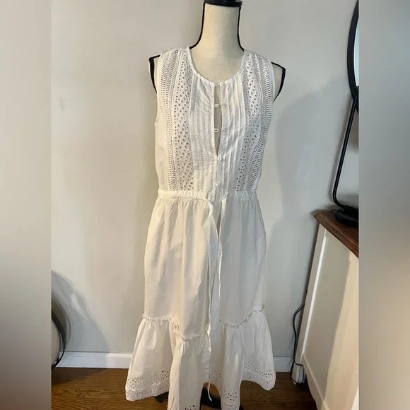 Lucky Brand White Eyelet Tie-Waist Midi Dress - Picture 4 of 15